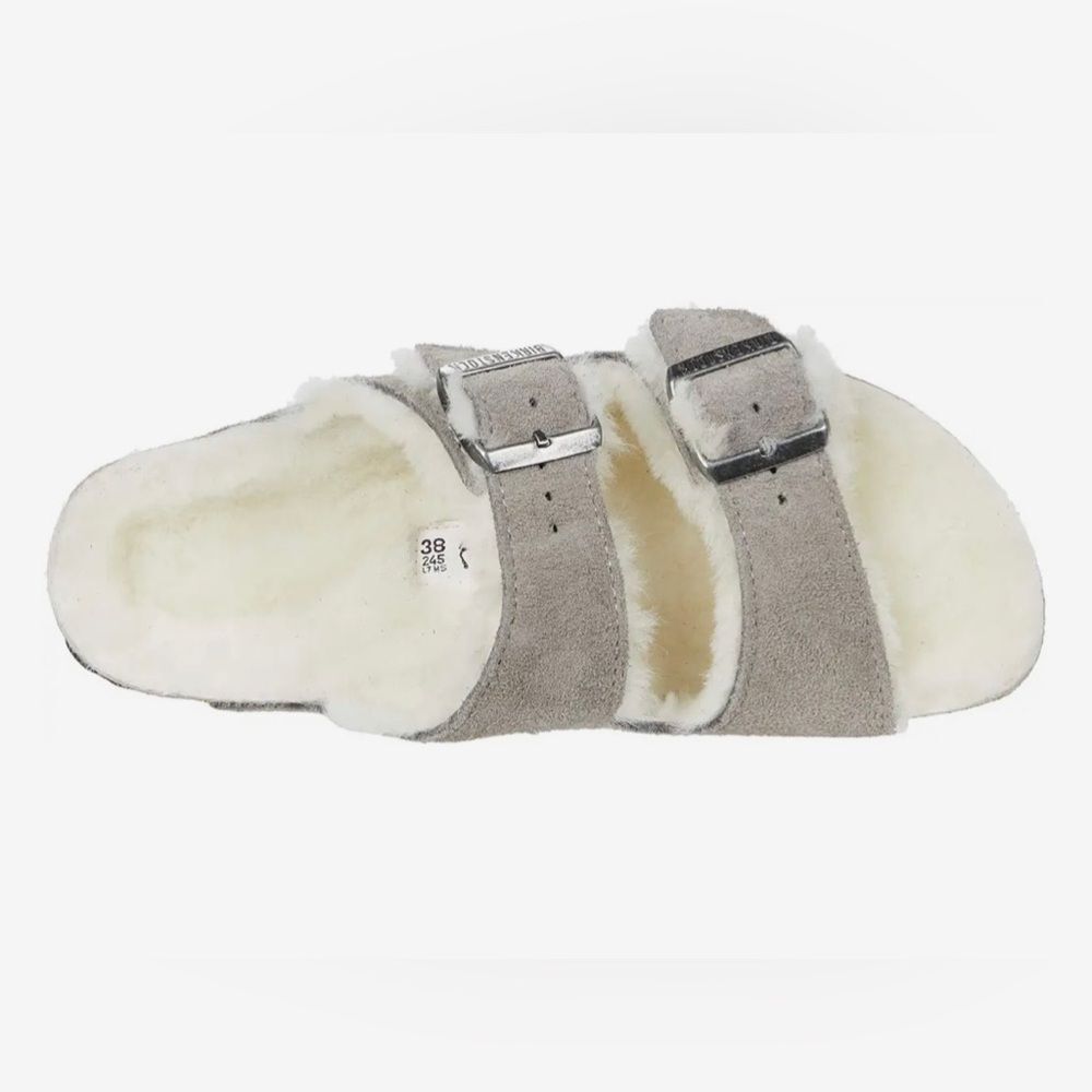 Birkenstock Arizona Shearling slide sandals featuring grey suede Size 40 (9-9.5) - Picture 2 of 16